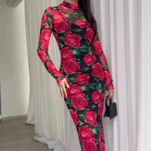 This Spring Floral Print Long Sleeve Midi Dress Design Made Of High Quality Polyster And Spandex Material. It Come With Good Stretch And Wearing Comfortable. Women¡¯s Midi Dresses Is Omnipotent And Suit For All Kinds Of Occasions - Daily Wear