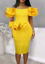 This Spring Lace Sleeveless Ruffle Off Shoulder Formal Party Dresses Design Made Of Good Quality Polyster And Spandex Material