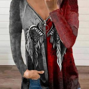 Dieser Frühling Damen Casual Fashion v Neck Pull Print Long Sleeve Top t-Shirt aus bequemen und elastischen Stoff. Es ist Großhandel Sexy Plus Size Tops für Frauen. Mit dem allmählichen Anstieg des feministischen Bewusstseins