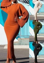 This Spring Long Sleeve Solid Color Ribbed Bodycon Dress Design Made Of High Quality Polyster And Spandex Material. It Come With Good Stretch And Wearing Comfortable. Women¡¯s Midi Dresses Is Omnipotent And Suit For All Kinds Of Occasions - Daily Wear