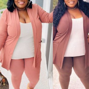 This Spring Plus Size Fashion Women's Sexy Solid Color Cardigan Tight Fitting Three-Piece Pants Set Design And Made Of Comfortable And Elastic Fabric. Wholesale Plus Size Two Piece Sets Is a Must-Have Item For Curvy Ladies. Two Piece Sets Can Either Be Worn Together Or Individually