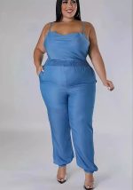 This Spring Plus Size Women Sexy Jumpsuit Design Made Of High Quality Polyster And Spandex Material. It Is Stretchy