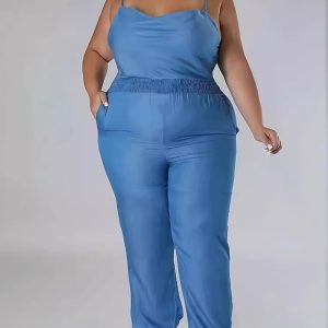 This Spring Plus Size Women Sexy Jumpsuit Design Made Of High Quality Polyster And Spandex Material. It Is Stretchy