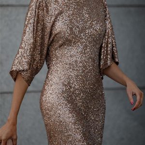 This Spring Quarter Sleeve Dress Casual Loose Sequined Party Dress For Women Design Made Of High Quality Polyster And Spandex Material. It Is Stretchy