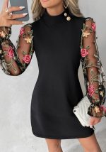 This Spring Round Neck Floral See Through Long Sleeve Casual Dress Design Made Of High Quality Polyster And Spandex Material. It Is Stretchy