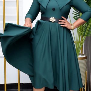 This Spring Solid Color Chic Elegant And Fashionable a-Line Plus Size African Dress Design Made Of High Quality Polyster And Spandex Material. It Come With Good Stretch And Wearing Comfortable. Women¡¯s Midi Dresses Is Omnipotent And Suit For All Kinds Of Occasions - Daily Wear