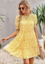 This Spring Summer Bohemian Chiffon Print Slim Waist Short Sleeve Casual Dress Design Made Of High Quality Polyster And Spandex Material. It Is Stretchy