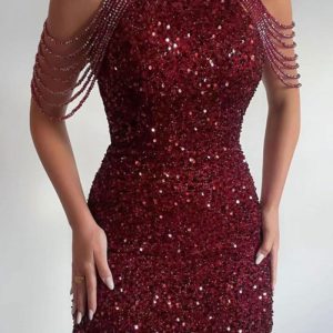 This Spring Summer Fashion Halter Neck Sexy Crystal Tassel Bodycon Sequin Dress Mid Waist Evening Gown Design Made Of High Quality Polyster And Spandex Material. It Come With Good Stretch And Wearing Comfortable And Feeling Freedom. The Tight And Fitted Dress Is The Most Popular Options From Party Girls. Shop Bodycon Dresses At Global Lover And Find Amazing Designs Sequins