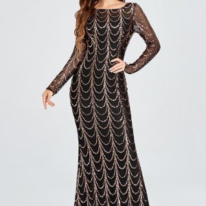 This Spring Summer Fit Formal Party Mermaid Dress Elegant Party Sequin Long Sleeve Round Neck Evening Dress Design Made Of Good Quality Polyster And Spandex Material