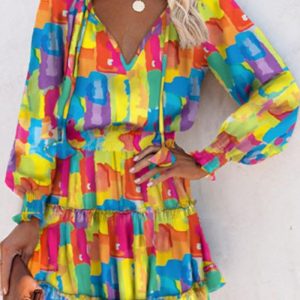 This Spring Summer Long Sleeve v Neck Fashion Print Slim Waist Dress For Women Design Made Of High Quality Polyster And Spandex Material. Print Dresses Is More Interesting And Stylish. Print Maxi Dresses Is One Of The Popular Item For Islander Vocations. Women¡¯s Print Dresses At Global Lover Comes With Forever Floral