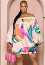 This Spring Summer Off Shoulder Oversized Print Dress Design Made Of High Quality Polyster And Spandex Material. It Is Stretchy