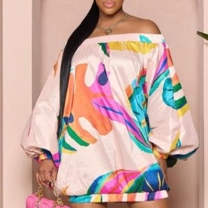 This Spring Summer Off Shoulder Oversized Print Dress Design Made Of High Quality Polyster And Spandex Material. It Is Stretchy