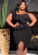 This Spring Summer Plus Size Fashion Casual Ruffled Slit One Shoulder Bodycon Slit Dress Made Of Soft And Elastic Fabric. Global Lover Wholesale Plus Size Dresses And Hope Curvy Ladies Find Here a Warm And Exciting Place To Shop Affordable Curvy Dresses Online - Plus Size Casual