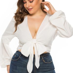 This Spring Summer Plus Size Mm Ladies Style Short Strapless Solid Color Long Sleeve Sexy Blouse Made Of Comfortable And Elastic Fabric. It Is Wholesale Sexy Plus Size Tops For Women. With The Gradual Rise Of Feminist Awareness