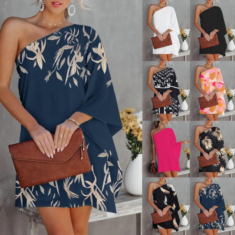 Dieser Frühling Sommer Positionierung Print Ombre One Shoulder Casual Dress Design von hoher Qualität Polyster und Spandex Material gemacht. Es ist dehnbar