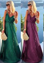 This Spring Summer Sexy Strap Maxi Dress Belted Loose Swing Dress Design Made Of High Quality Polyster And Spandex Material