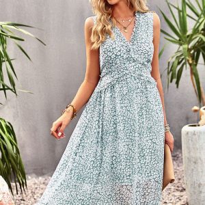 This Spring Summer Sexy v-Neck Print Casual Holidays Sundress Sexy Women's Dress Design Made Of High Quality Polyster And Spandex Material