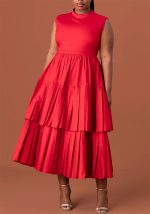 This Spring Summer Solid Color Multi-Layered Pleated Women's Dresses Design Made Of High Quality Polyster And Spandex Material. It Is Stretchy