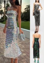 This Spring Summer Style Fashionable And Sexy Women's Sequined Irregular Dress Design Made Of High Quality Polyster And Spandex Material. It Is Stretchy