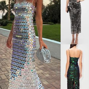 This Spring Summer Style Fashionable And Sexy Women's Sequined Irregular Dress Design Made Of High Quality Polyster And Spandex Material. It Is Stretchy