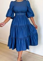 This Spring Summer Style Plus Size Women's Fashion Round Neck Large Hem Denim Dress Made Of Soft And Elastic Fabric. Global Lover Wholesale Plus Size Dresses And Hope Curvy Ladies Find Here a Warm And Exciting Place To Shop Affordable Curvy Dresses Online - Plus Size Casual