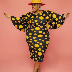 This Spring Summer Wide Sleeve Polka Dot Print Plus Size Bodycon Dress Women Clothes Made Of Soft And Elastic Fabric. Global Lover Wholesale Plus Size Dresses And Hope Curvy Ladies Find Here a Warm And Exciting Place To Shop Affordable Curvy Dresses Online - Plus Size Casual