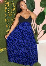 This Spring Summer Women's Blue Leopard Print Patchwork Strap Maxi Dress Design Made Of High Quality Polyster And Spandex Material