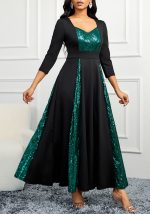 This Spring Summer Women's Dress Green Sequins Three Quarter Sleeves Midi Party Dress Design Made Of High Quality Polyster And Spandex Material. It Come With Good Stretch And Wearing Comfortable. Women¡¯s Midi Dresses Is Omnipotent And Suit For All Kinds Of Occasions - Daily Wear