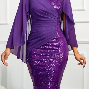 This Spring Summer Women's Sequined Chiffon Slim Fit Sexy Midi Party Cocktail Dress Design Made Of High Quality Polyster And Spandex Material. It Come With Good Stretch And Wearing Comfortable. Women¡¯s Midi Dresses Is Omnipotent And Suit For All Kinds Of Occasions - Daily Wear