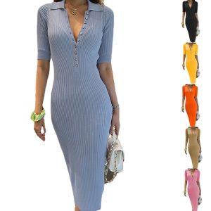 Questa primavera donne moda tinta unita manica corta pulsante Midi Dress Design fatto di alta qualità Polyster e materiale Spandex. E 'venuto con buon tratto e indossare confortevole. Women¡¯s Midi Dresses è onnipotente e vestito per tutti i tipi di occasioni - usura quotidiana