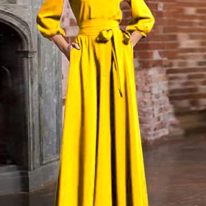 This Spring Women's Round Neck Bohemian Long Solid Dress Design Made Of High Quality Polyster And Spandex Material