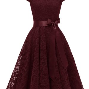 This Spring Women's Elegant Slim Square Neck Belt Lace a-Line Dress Design Made Of High Quality Polyster And Spandex Material. It Is Stretchy