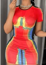 This Spring Women's Fashion Style 3d Printed Dress Contrasting Color Slim Bodycon Dress Design Made Of High Quality Polyster And Spandex Material. It Is Stretchy