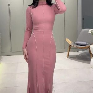 This Spring Women's Slim Waist Slim Fit Bodycon Long Dress Design Made Of High Quality Polyster And Spandex Material