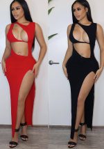 This Spring Summer Women's Fashion Solid Color Asymmetrical Sexy Dress Design Made Of High Quality Polyster And Spandex Material