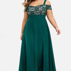 This Spring/Summer Plus Size Off Shoulder Flower Lace Sling Chiffon Dress Made Of Soft And Elastic Fabric. Global Lover Wholesale Plus Size Dresses And Hope Curvy Ladies Find Here a Warm And Exciting Place To Shop Affordable Curvy Dresses Online - Plus Size Casual