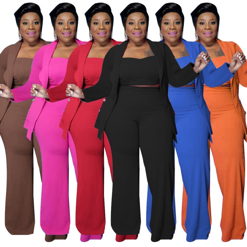 This Spring/Summer Plus Size Women's Solid Button Strap Three-Piece Shorts Set Design And Made Of Comfortable And Elastic Fabric. Wholesale Plus Size Two Piece Sets Is a Must-Have Item For Curvy Ladies. Two Piece Sets Can Either Be Worn Together Or Individually