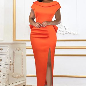 This Spring/Summer Round Neck Sleeveless Slit Long Dress v-Back Bow Dress Design Made Of Good Quality Polyster And Spandex Material