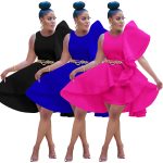 This Spring/Summer Women's Solid Color Stiff Ruffle Irregular Tank Dress Midi Skirt Design Made Of Good Quality Polyster And Spandex Material