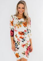 This Sprint Women's Three Quarter Sleeve Floral Printed Irregular Casual Dress Design Made Of High Quality Polyster And Spandex Material. It Is Stretchy