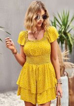 This Square Neck Print Jumpsuit Women's Summer Chic Shorts Design Made Of High Quality Polyster And Spandex Material. It Is Stretchy