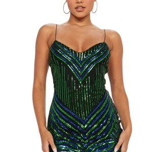 This Strap Sequin Women Sexy a-Line Slim Dress Women's Clothing Design Made Of High Quality Polyster And Spandex Material