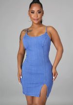 This Straps Sleeveless Slit Stretch Denim Bodycon Dress Design Made Of High Quality Polyster And Spandex Material. It Come With Good Stretch And Wearing Comfortable And Feeling Freedom. The Tight And Fitted Dress Is The Most Popular Options From Party Girls. Shop Bodycon Dresses At Global Lover And Find Amazing Designs Sequins