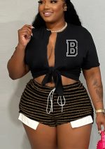 This Striped Drawstring High Waist Shorts Sexy Fashion Casual Patchwork Plus Size Pants Design Made Of Durable And Stretchy Material. It Is a Must-Have Item For Your Closet. Global Lover Offer a Rich Selection Of Wholesale Plus Size Bottoms. You Will Find Wide Range Fabric