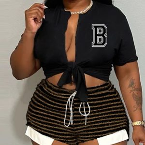 This Striped Drawstring High Waist Shorts Sexy Fashion Casual Patchwork Plus Size Pants Design Made Of Durable And Stretchy Material. It Is a Must-Have Item For Your Closet. Global Lover Offer a Rich Selection Of Wholesale Plus Size Bottoms. You Will Find Wide Range Fabric