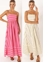 This Striped Sleeveless Straps Backless Casual Dress Design Made Of High Quality Polyster And Spandex Material