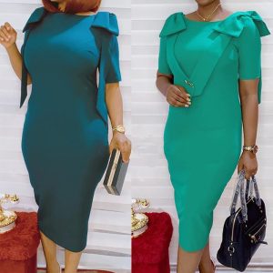 This Summer African Women Bow Knot Short Sleeve Bodycon Dress Design Made Of High Quality Polyster And Spandex Material. It Come With Good Stretch And Wearing Comfortable. Women¡¯s Midi Dresses Is Omnipotent And Suit For All Kinds Of Occasions - Daily Wear