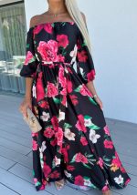 This Summer Beach Holidays Chic Off Shoulder Print Maxi Dress Design Made Of High Quality Polyster And Spandex Material