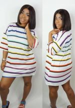 This Summer Beauty Fashion Trend Loose Striped Sexy Mini Dress Design Made Of High Quality Polyster And Spandex Material. It Is Stretchy