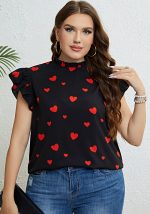 This Summer Black Heart Print Oversized Chic Casual Top Made Of Comfortable And Elastic Fabric. It Is Wholesale Sexy Plus Size Tops For Women. With The Gradual Rise Of Feminist Awareness